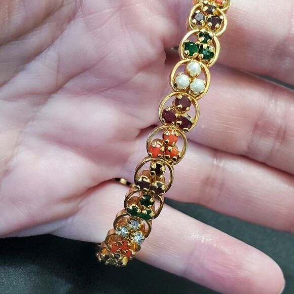 **Sale** Gold tone multicolored rhinestone bangle bracelet - Picture 1 of 8